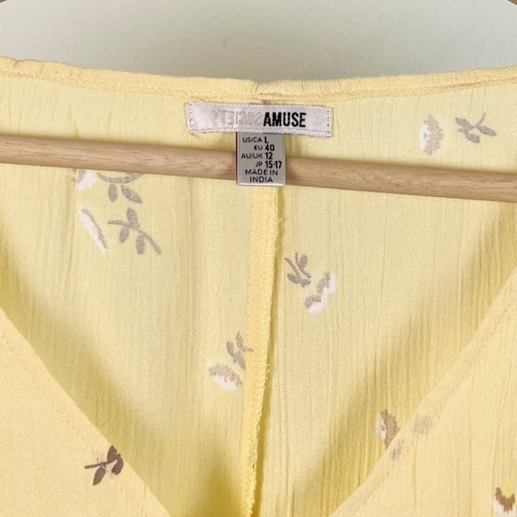 NWT Amuse Society Granita Floral Woven V-Neck Top In Yellow - Picture 4 of 7